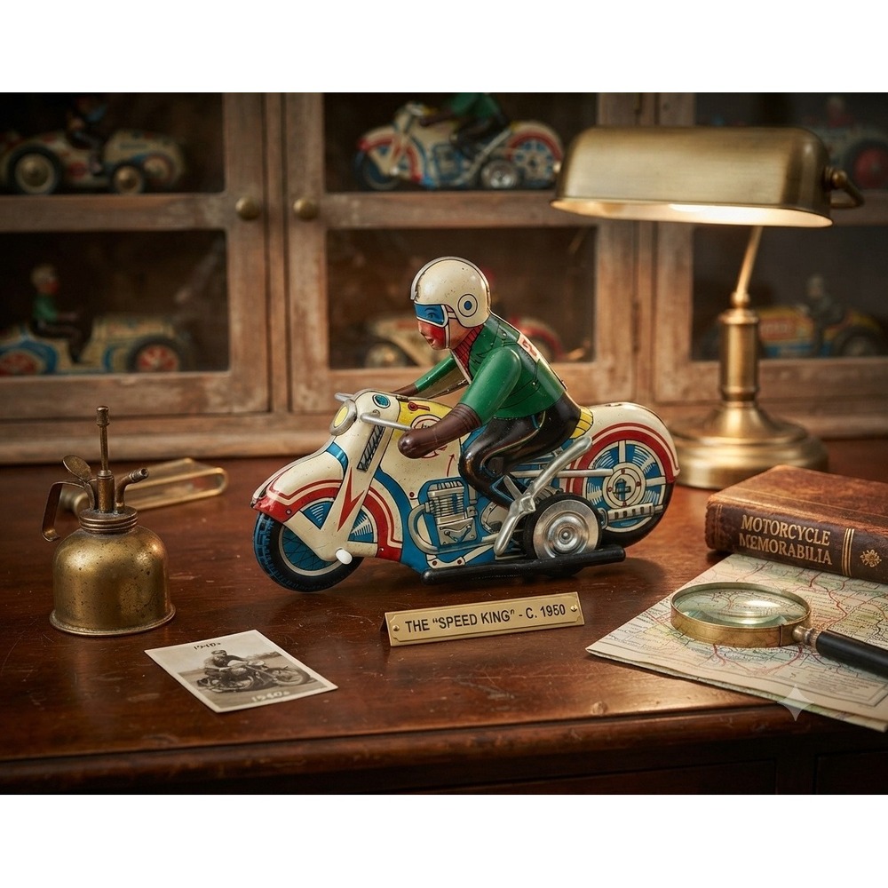 Vintage Style MS-702 Speed King Tin Wind Up Motorcycle Toy Clockwork Racer 1950